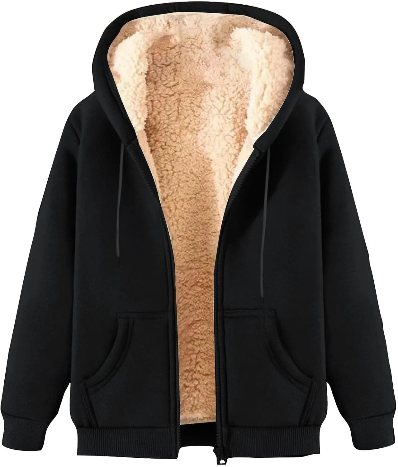 Men's Fleece Lined Thick Warm Full Zip Swaetshirts Fall Winter Trendy Fuzzy Hooded Jacket Casual Comfy Fashion Coat