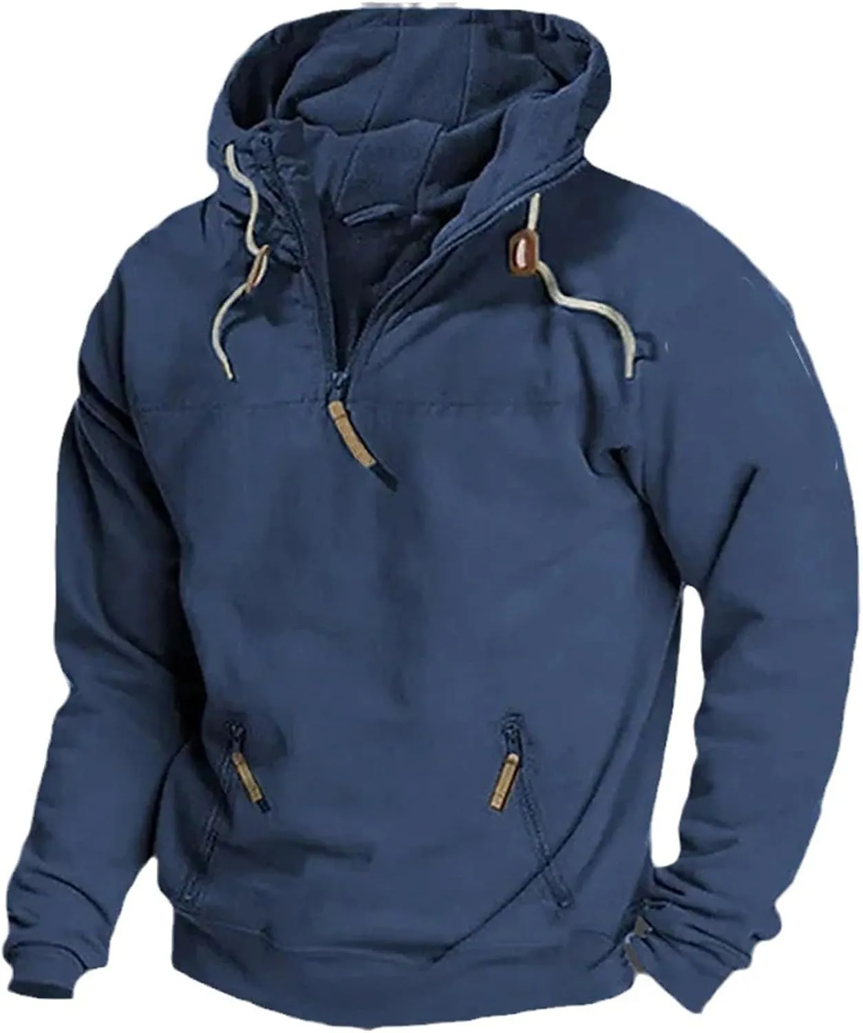 Men's Fleece Quarter Zip Pullover Long Sleeve Outdoor Casual Hooded Sweatshirt Loose Fit Heavyweight Hoodies