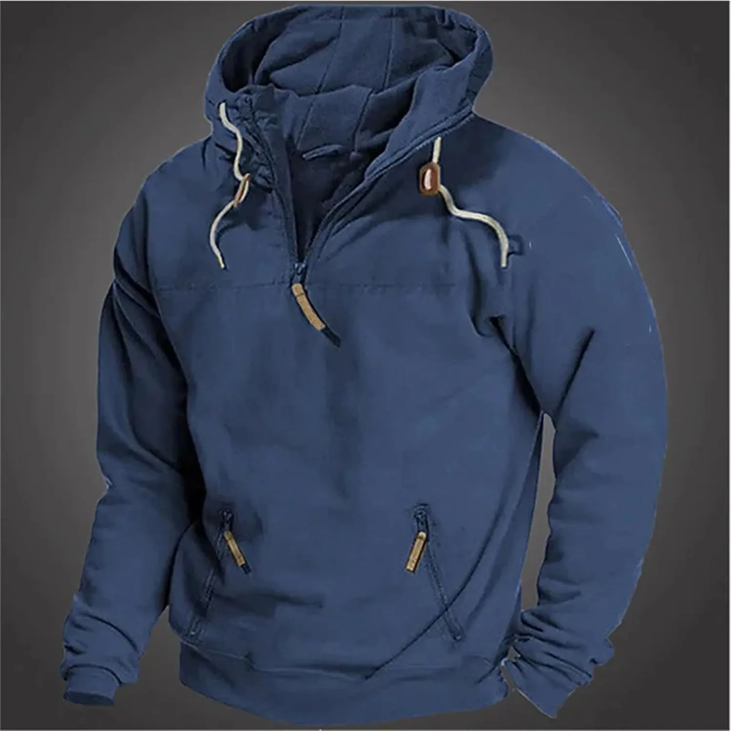Men's Fleece Quarter Zip Pullover Long Sleeve Outdoor Casual Hooded Sweatshirt Loose Fit Heavyweight Hoodies