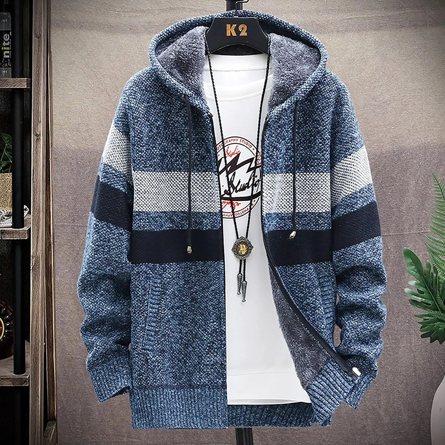 Men's Full-Zip Fleece Knitted Regular Fit Full Zip Cardigan Sweater with Soft Brushed Flannel Lining