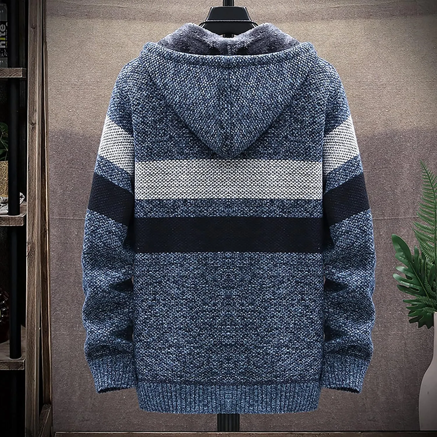 Men's Full-Zip Fleece Knitted Regular Fit Full Zip Cardigan Sweater with Soft Brushed Flannel Lining