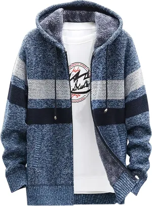 Men's Full-Zip Fleece Knitted Regular Fit Full Zip Cardigan Sweater with Soft Brushed Flannel Lining