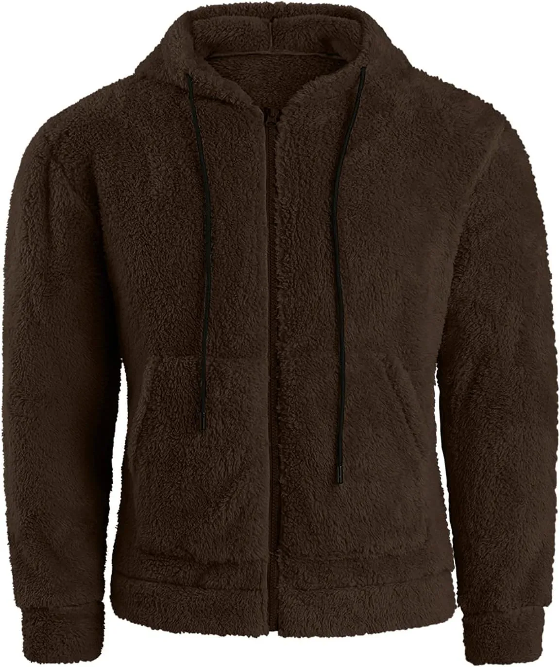 Mens Fuzzy Sherpa Jacket Hoodie Fluffy Fleece Open Front Cardigan Full Zip Up Soft Coat Fall Outwear with Pockets