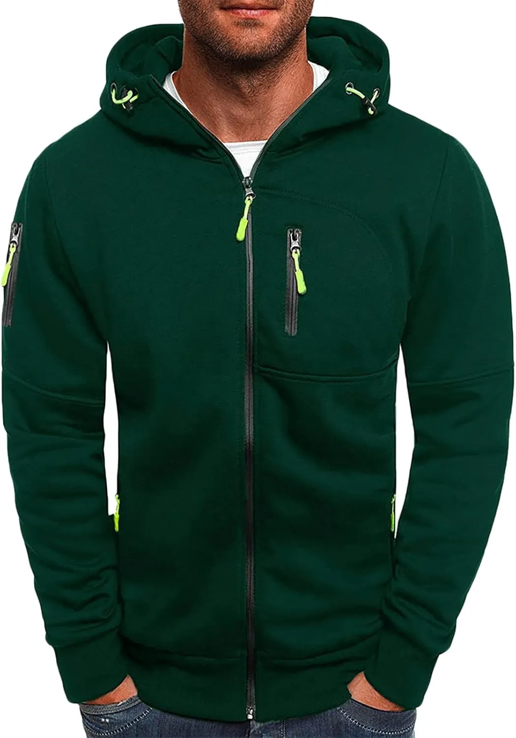 Men's Gym Workout Hooded Sweatshirts Full-Zip Active Hoodies Tops Long Sleeve Casual Hoodie Jacket with Zipper Pocket