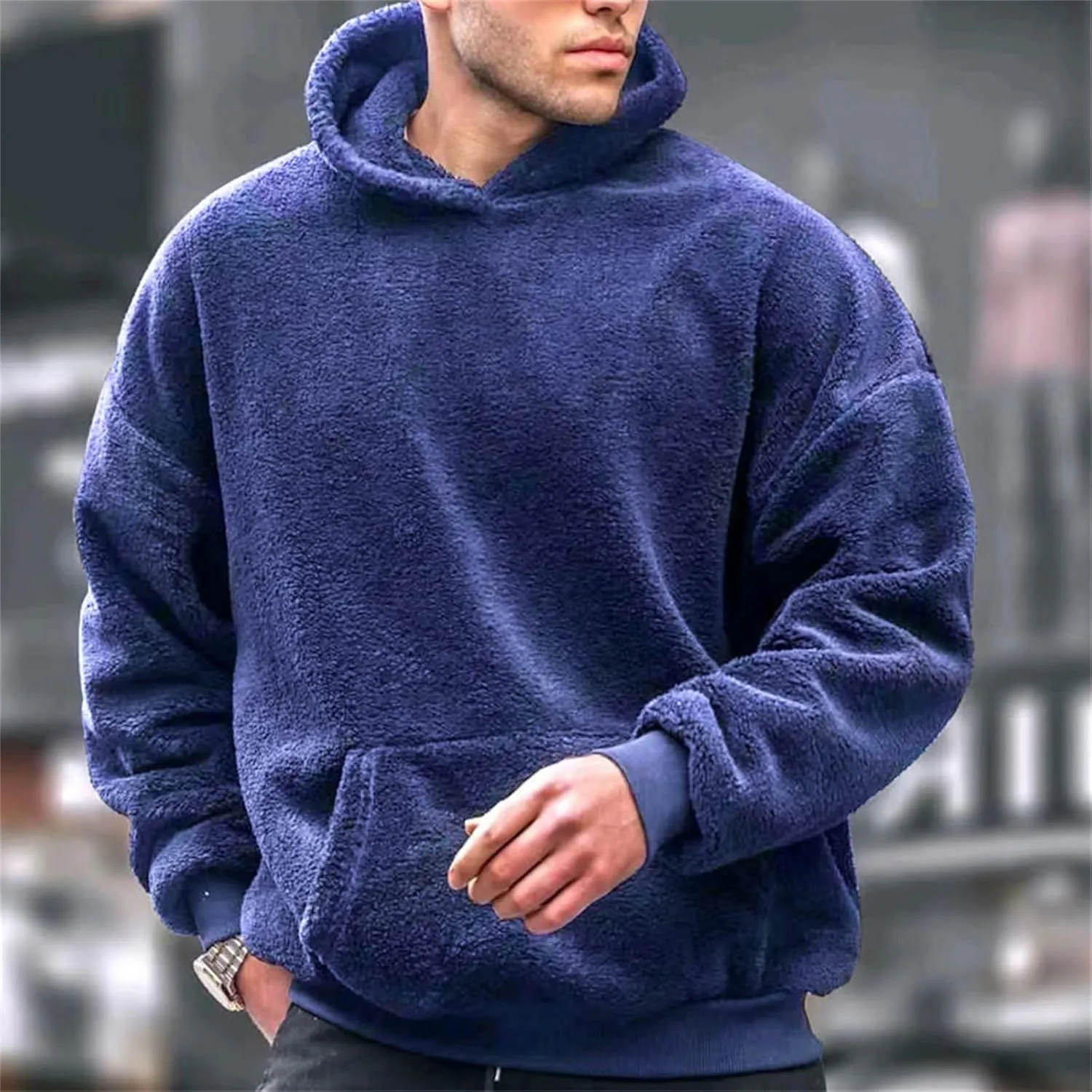 Men's Heavy Hoodie Sherpa Fleece Lined Pullover Thick Winter Long Sleeve Hooded Sweatshirt Unisex Casual Warm Coat