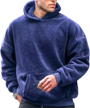 Men's Heavy Hoodie Sherpa Fleece Lined Pullover Thick Winter Long Sleeve Hooded Sweatshirt Unisex Casual Warm Coat