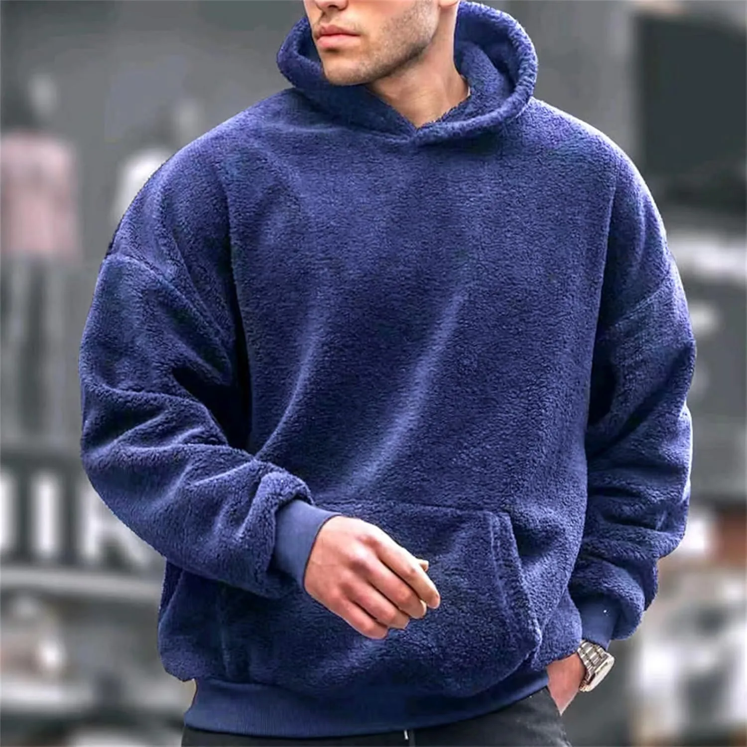 Men's Heavy Hoodie Sherpa Fleece Lined Pullover Thick Winter Long Sleeve Hooded Sweatshirt Unisex Casual Warm Coat