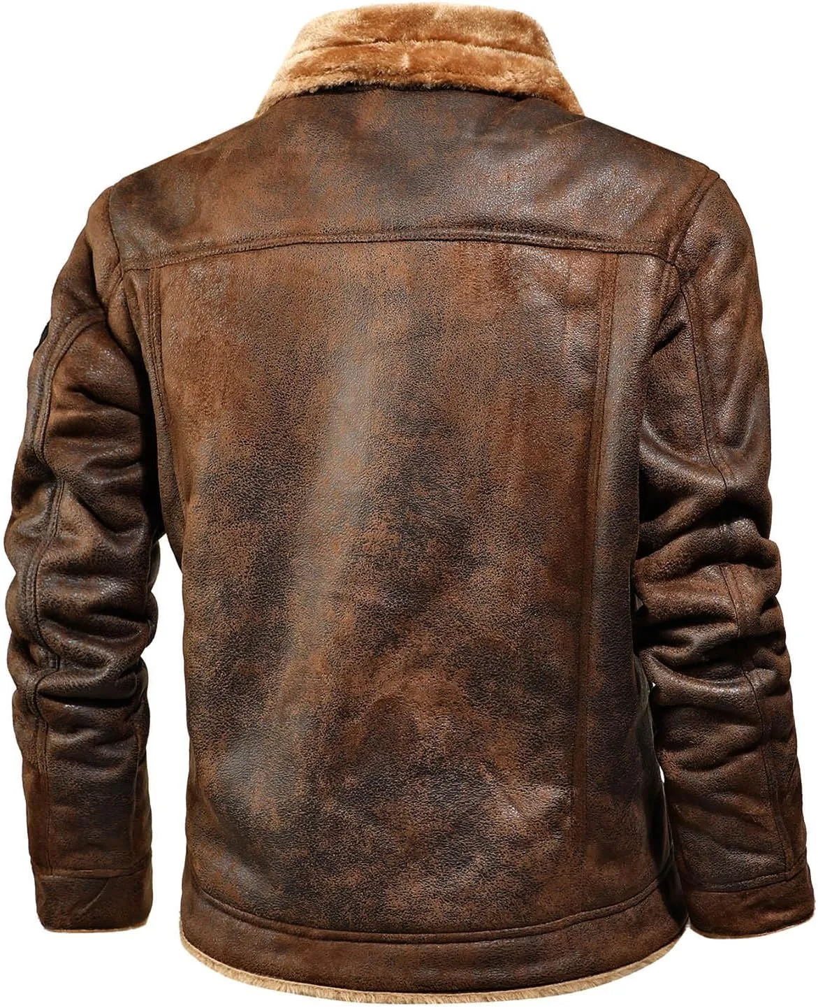 Men's Lambskin Leather Motorcycle Jacket Sherpa Fleece Lined Lapel Trucker Jackets Winter Thicken Warm Coat with Fur Collar