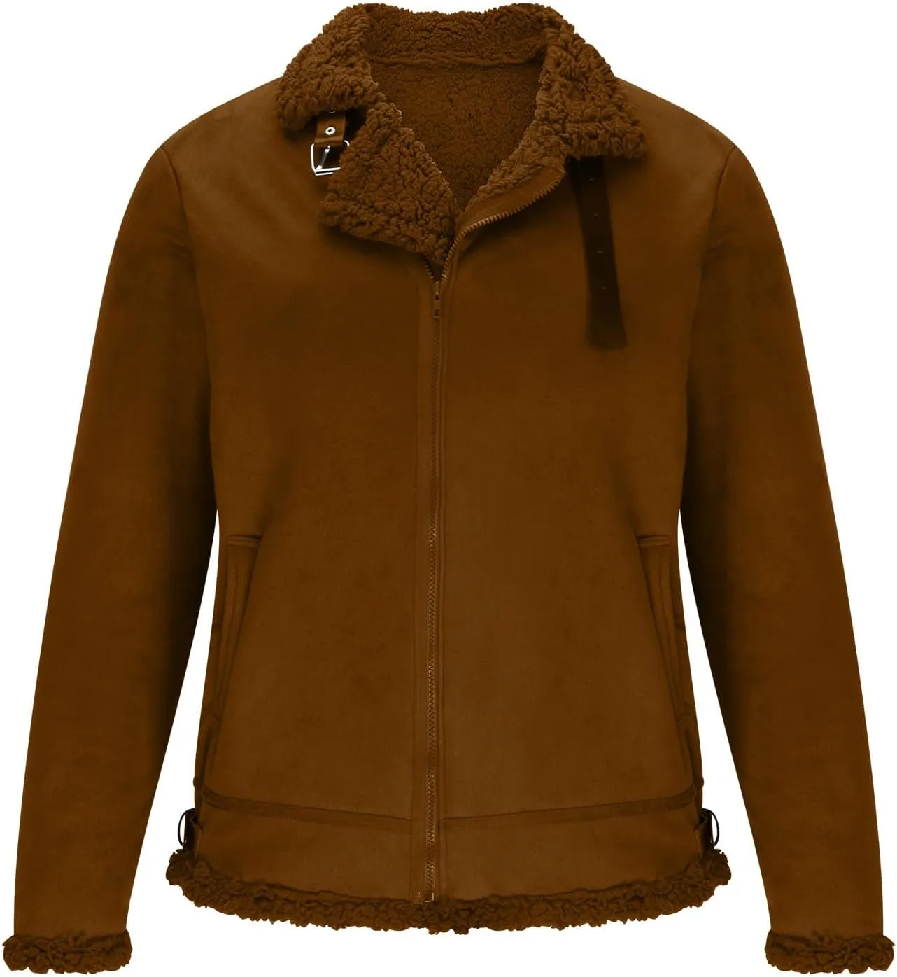 Men's Leather Cotton Cargo Jacket Winter Sherpa Fleece Lined Work Jacket Coats Lapel Collar Motorcycle Classic Jackets
