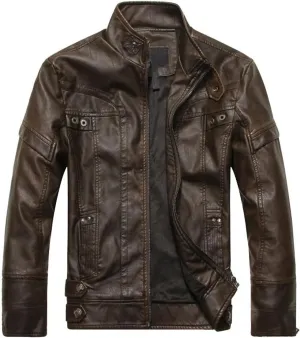 Men's Leather Jacket Coat Male Classic Motorcycle Bike Cowboy Leather Jackets Fleece Thick Coats