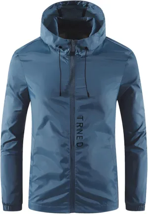Men's Lightweight Windbreaker Breathable Waterproof Hooded Rain Jacket Zip Sun Protection Hoodie Jackets Outdoor Coats