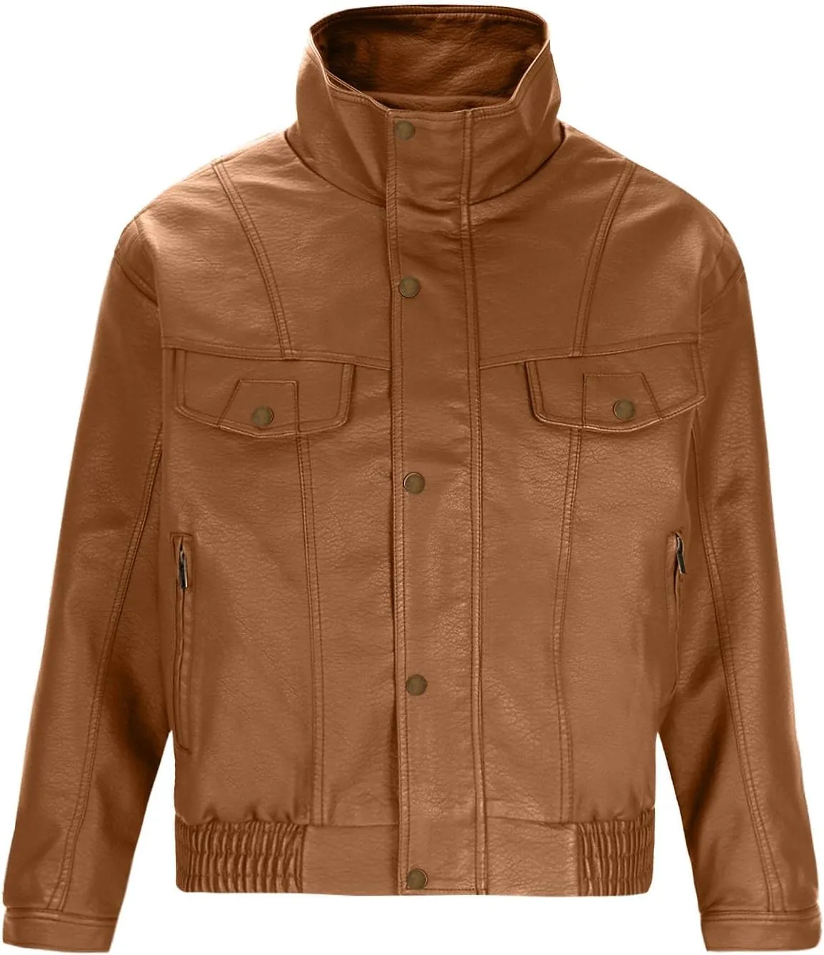 Men's Long Sleeve Biker Stand Collar Leather Jacket Motorcycle Lightweight Faux Leather Windproof Waterproof Outwear
