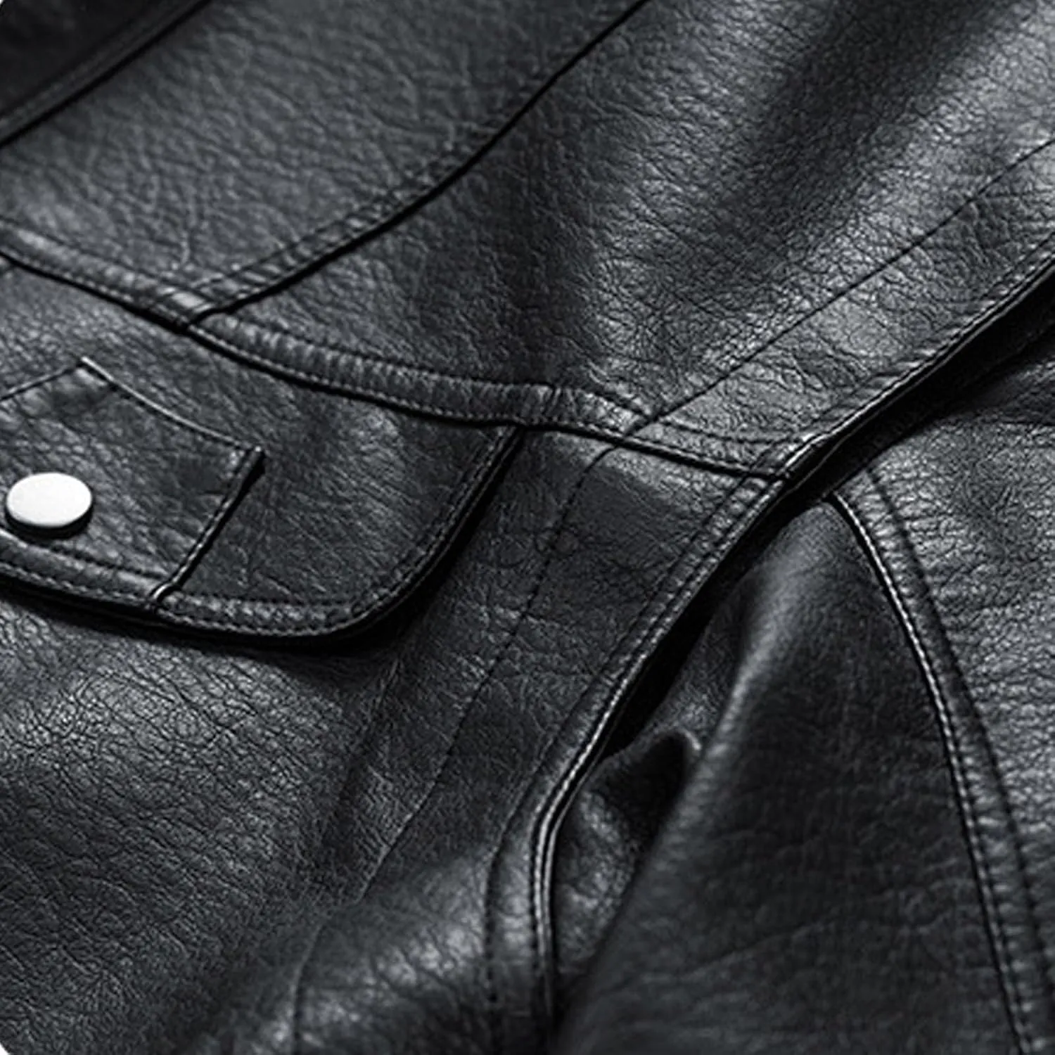 Men's Long Sleeve Biker Stand Collar Leather Jacket Motorcycle Lightweight Faux Leather Windproof Waterproof Outwear