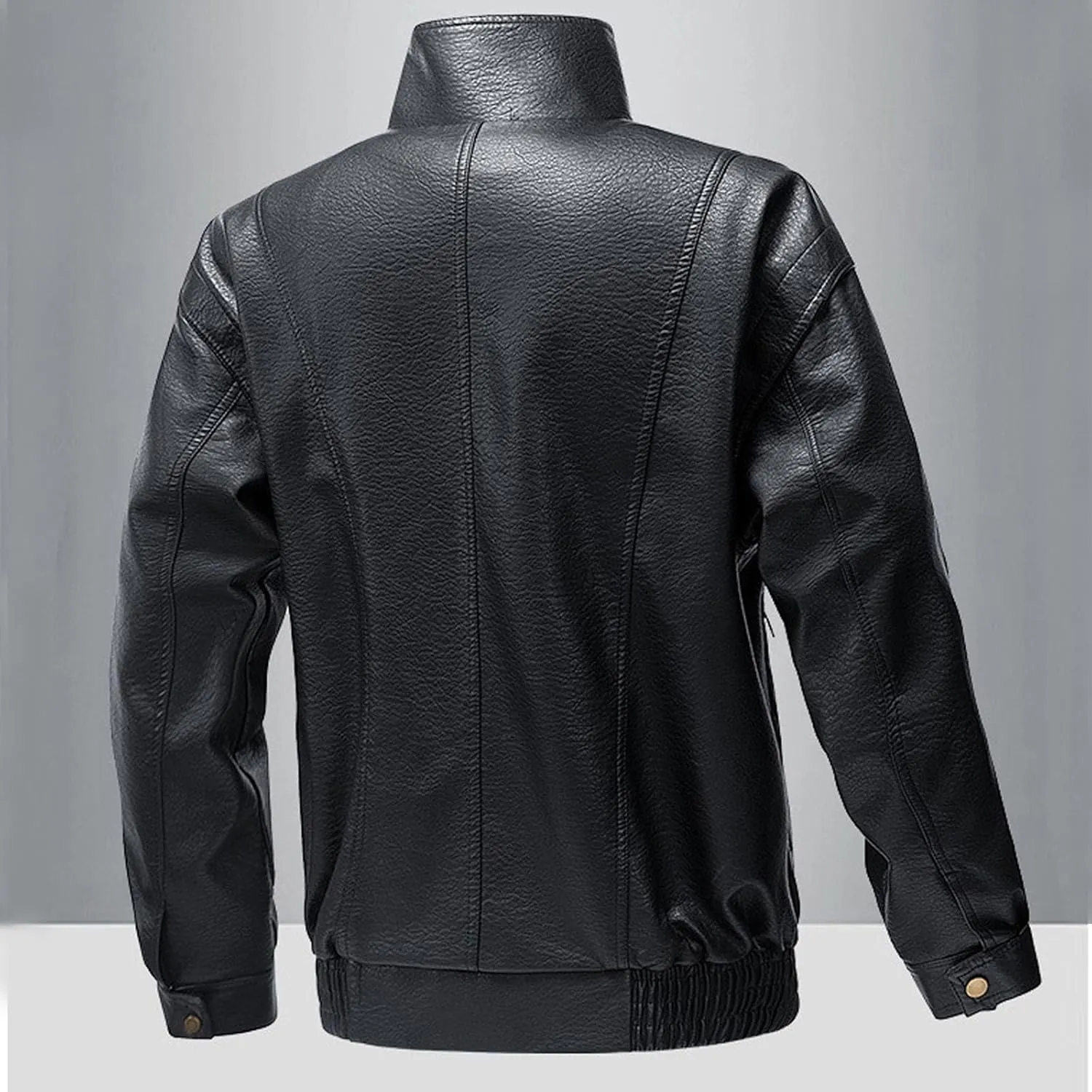 Men's Long Sleeve Biker Stand Collar Leather Jacket Motorcycle Lightweight Faux Leather Windproof Waterproof Outwear