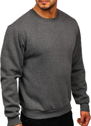 Mens Long Sleeve Round Neck Tops Solid Sweatshirts Pullover Sweatshirt Fall Winter Warm Fleece Sweatshirt Tops