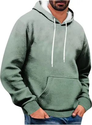 Men's Loose Long Sleeve Hoodies Sweatshirt Gradient Printed Hooded Sweatshirts Pocket Fall Winter Warm Pullover Tops