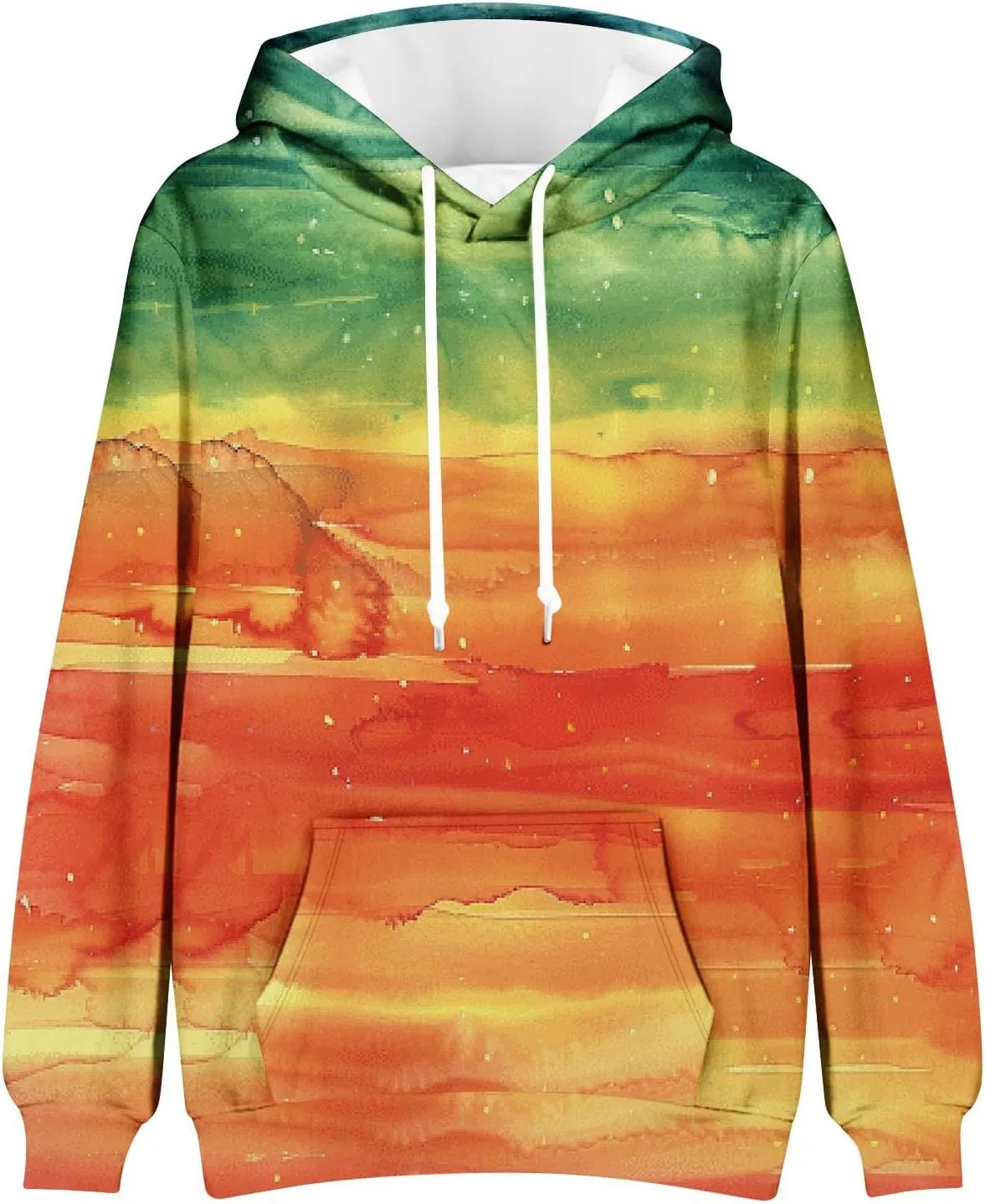 Men's Loose Long Sleeve Hoodies Sweatshirt Gradient Printed Hooded Sweatshirts Pocket Fall Winter Warm Pullover Tops