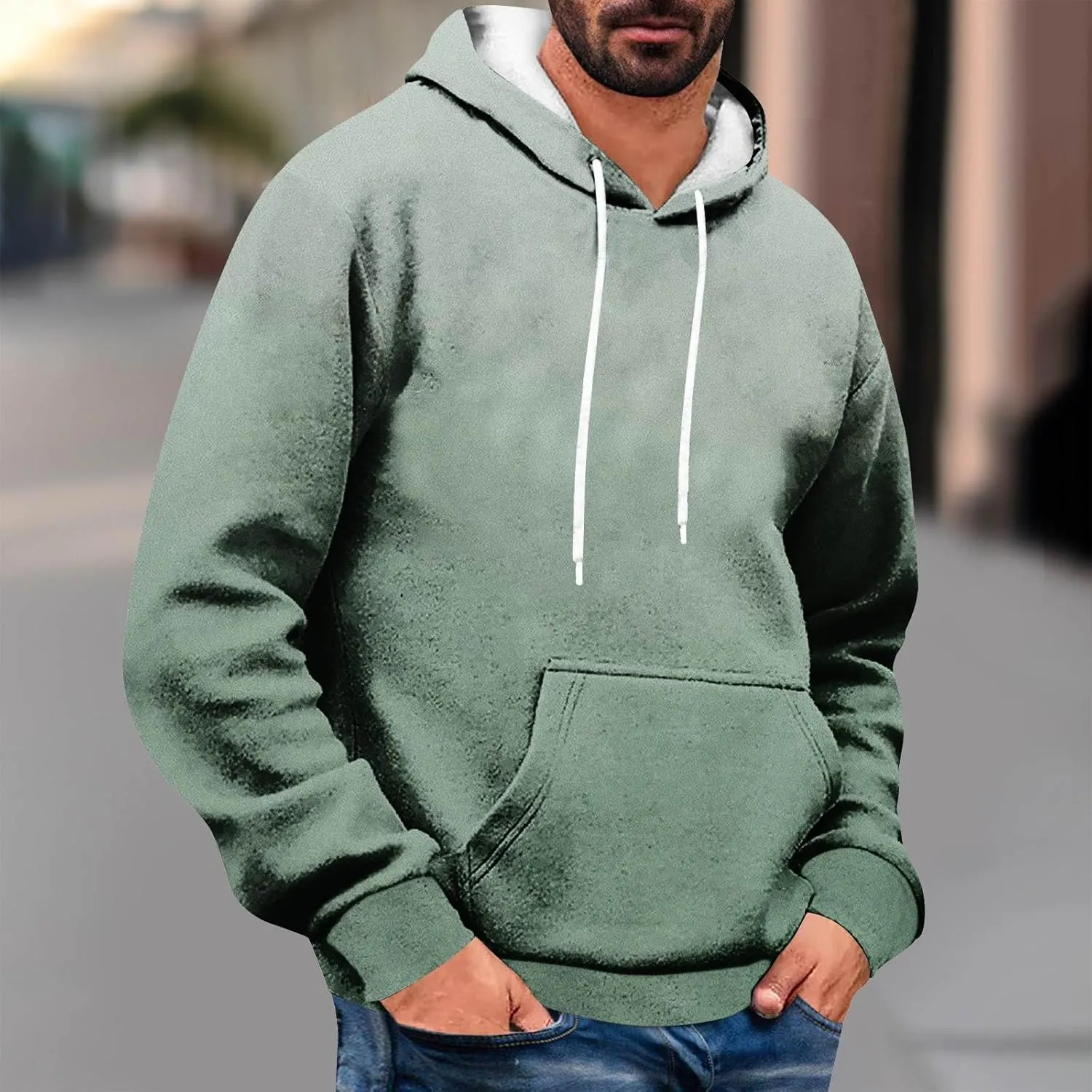 Men's Loose Long Sleeve Hoodies Sweatshirt Gradient Printed Hooded Sweatshirts Pocket Fall Winter Warm Pullover Tops