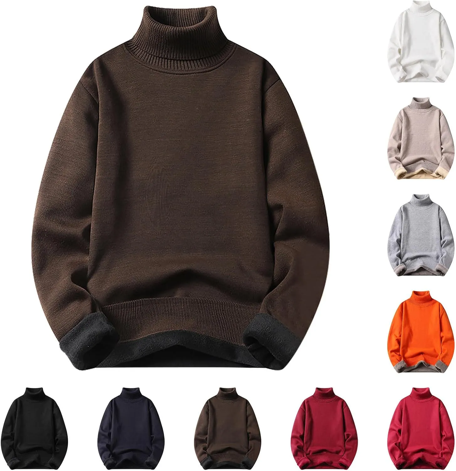 Men's Mock Turtleneck Sweater Long Sleeve Solid Color Pullover Ribbed Thermal Knitted Tops Casual Oversize Sweater