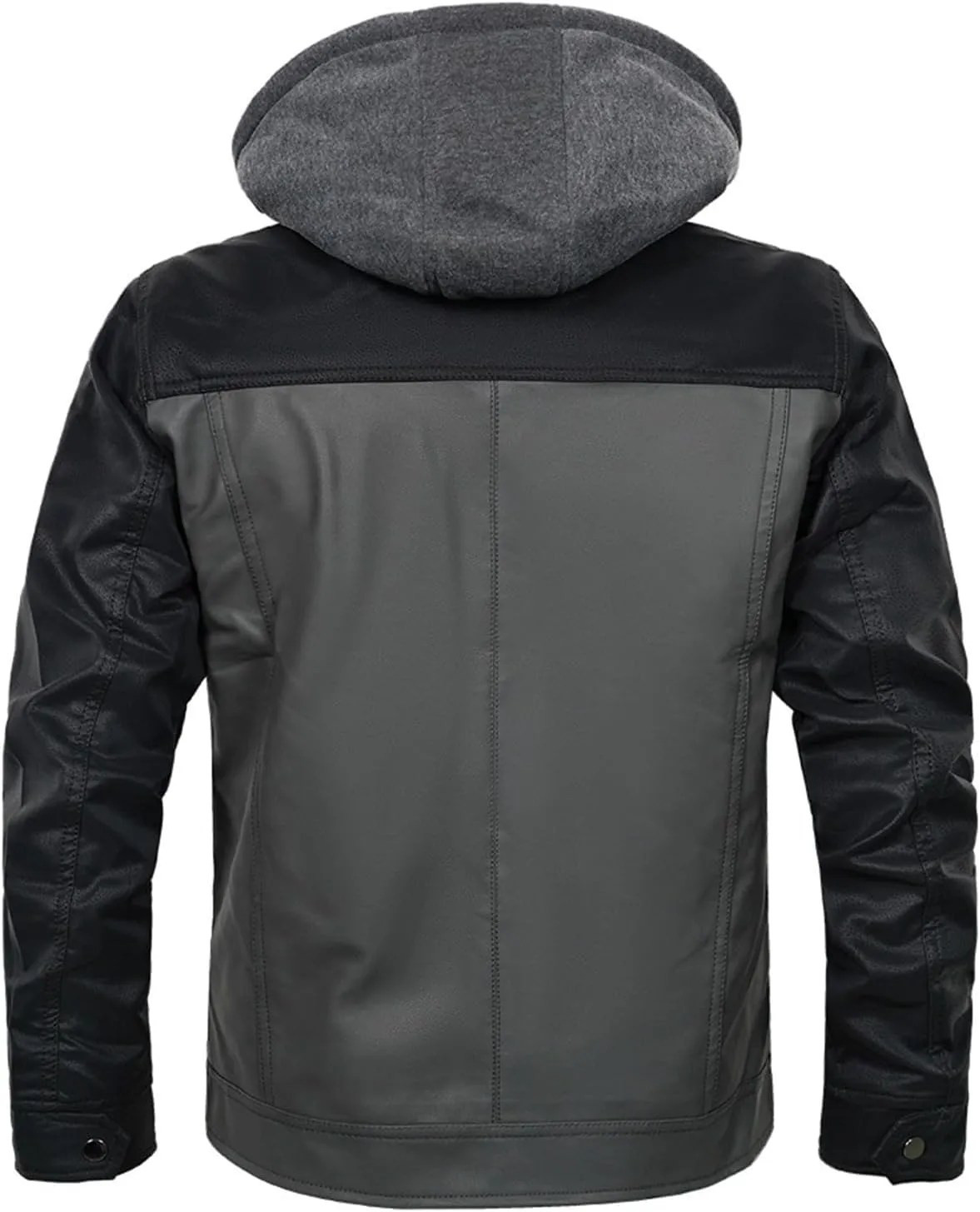 Men's Motorcycle Hooded Jacket Casual Trend Cowhide PU Leather Casual Stand Collar Zip-Up Bomber Jacket With a Hood