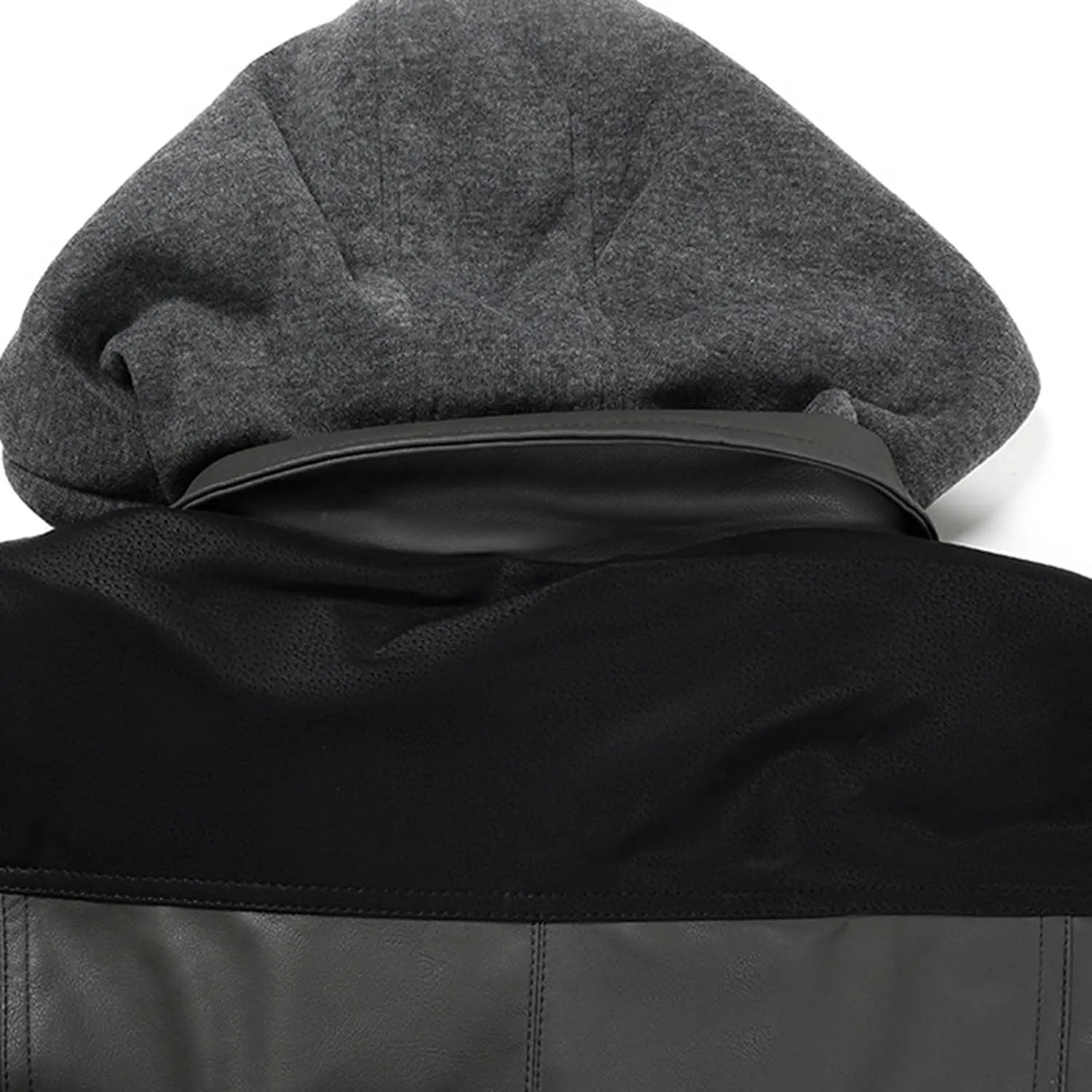 Men's Motorcycle Hooded Jacket Casual Trend Cowhide PU Leather Casual Stand Collar Zip-Up Bomber Jacket With a Hood