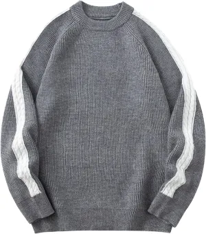 Men's Oversized Knitted Long Sleeve Crewneck Sweater Casual Drop Shoulder Knitwear Cozy Soft Classic Pullover Fall Winter Top