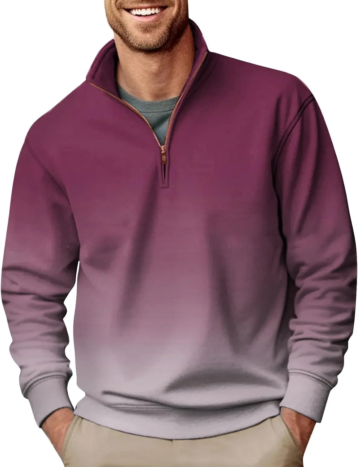 Men's Quarter Zip Casual Comfort Golf Running Sweater Lightweight Soft Pullover Collar Sweatshirt