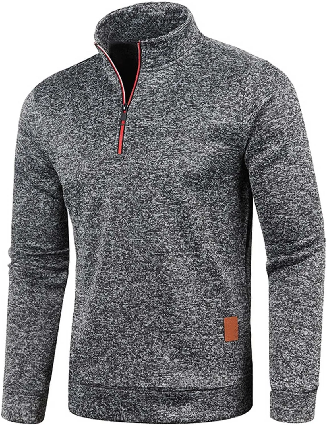 Men's Quarter Zip Thermal Fleece Lined Sweater,Winter Lightweight Soft Pullover Outdoor Athletic Lapel Sweatshirt