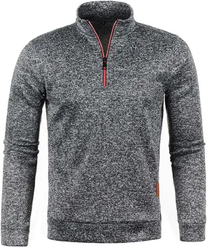 Men's Quarter Zip Thermal Fleece Lined Sweater,Winter Lightweight Soft Pullover Outdoor Athletic Lapel Sweatshirt