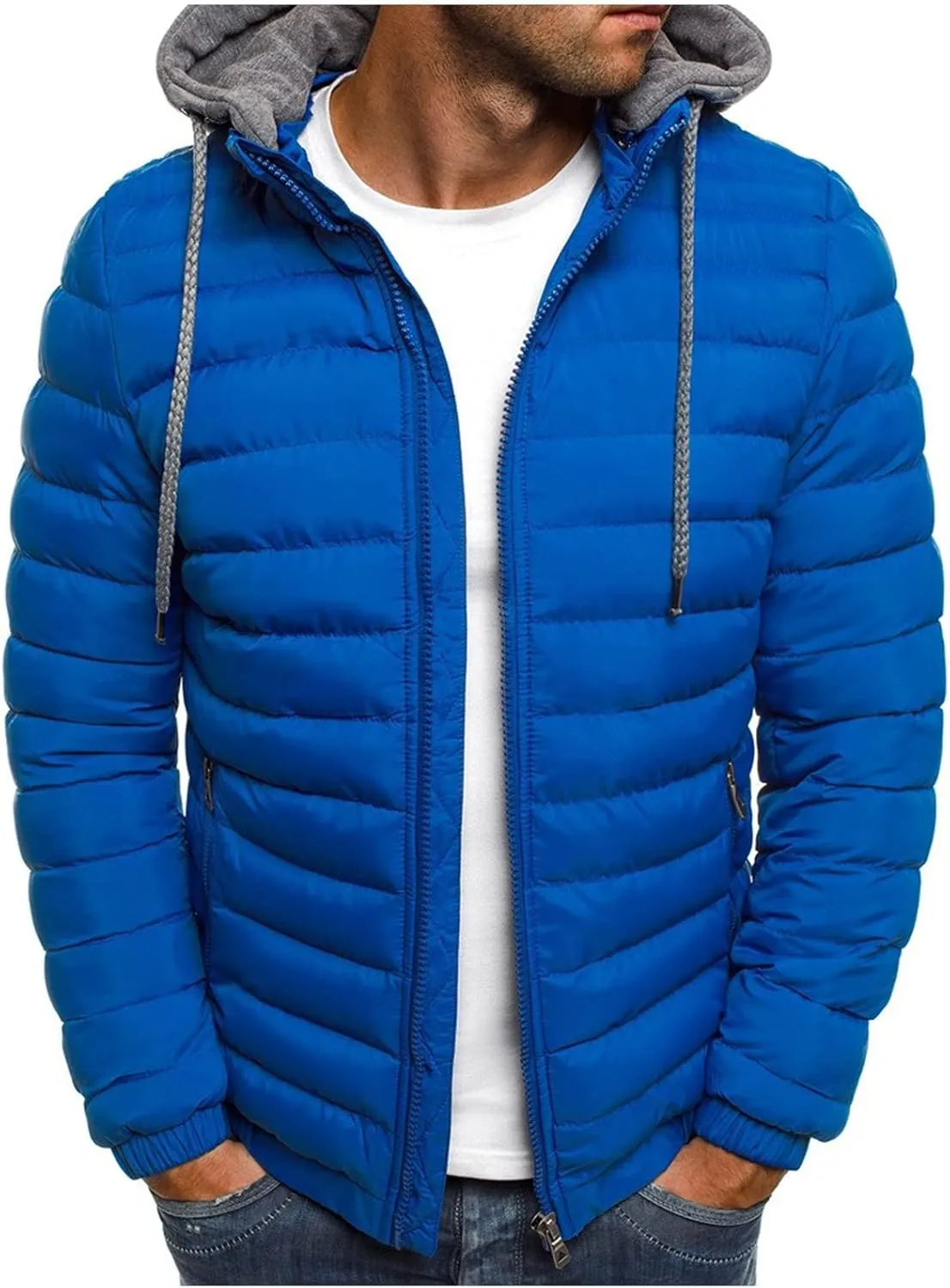Men's Quilted Hooded Jacket Fashion Cotton Padded Soft Jacket 2024 Winter Trendy Warm Thicken Slim Fit Coat