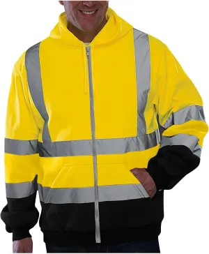 Mens Safety Fleece Hoodie Jacket High Visibility Full Zip Sweatshirt Reflective Work Utility Hooded Tops with Pocket