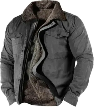 Mens Sherpa Jacket Fleece Line Western Plaid Flannel Zip Up Thickened Thermal Construction for Seeking Heavyweight