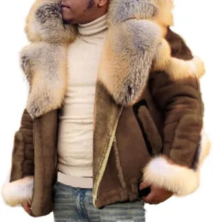 Mens Sherpa Lined Bomber Jacket with Fur Collar Heavyweight Bomber Jackets Big and Tall Warm Winter Coat Thick Parka
