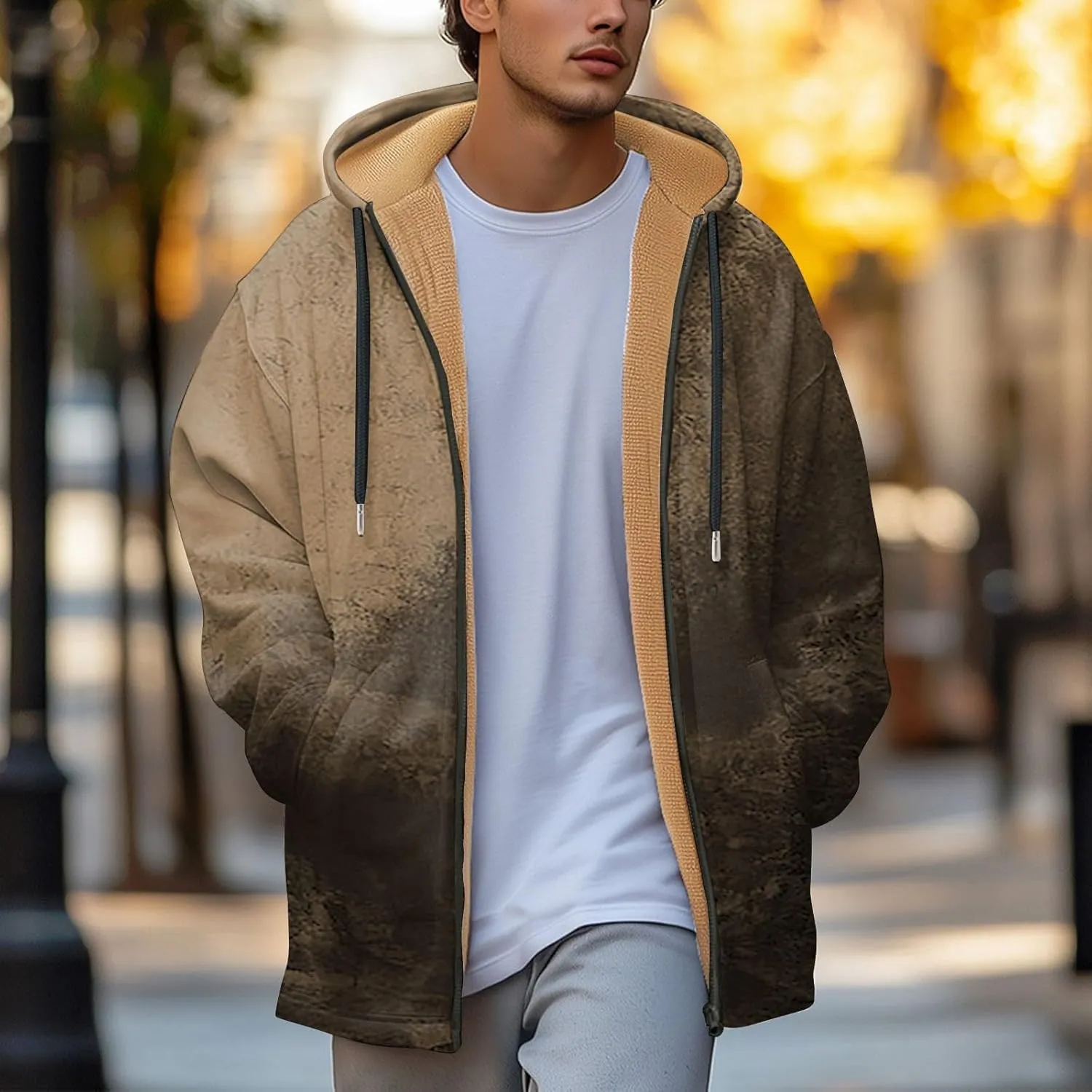 Mens Sherpa Lined Hoodie Full-Zip Winter Fleece Hooded Warm Thick Casual Sweatshirt