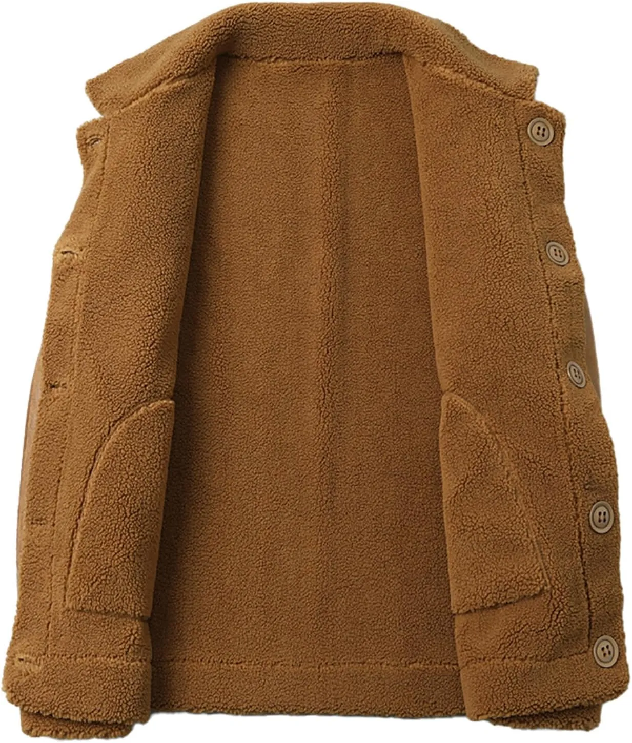 Men's Sherpa Lined Leather Jacket Button Down Lapel Collar Fleece Fuzzy Bomber Faux Leather Jacket Warm Winter Coats