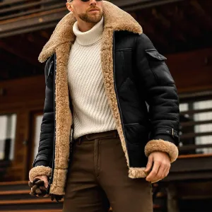 Mens Sherpa Lined Leather Jacket Suede Sherpa Shearling Faux Fur Leather Coat Winter Coat Fur Collar Jackets