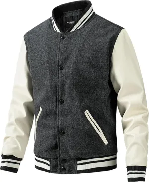 Mens Slim Fit Cotton Varsity Baseball Bomber Jacket, Casual Letterman Jacket for Boys and Men