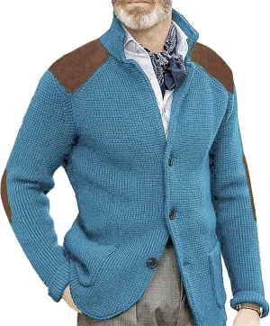 Mens Stand Collar Cardigan Sweaters Knit Textured Sweater Button Down Cardigans