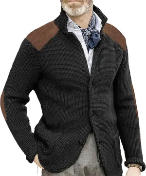Mens Stand Collar Cardigan Sweaters Knit Textured Sweater Button Down Cardigans