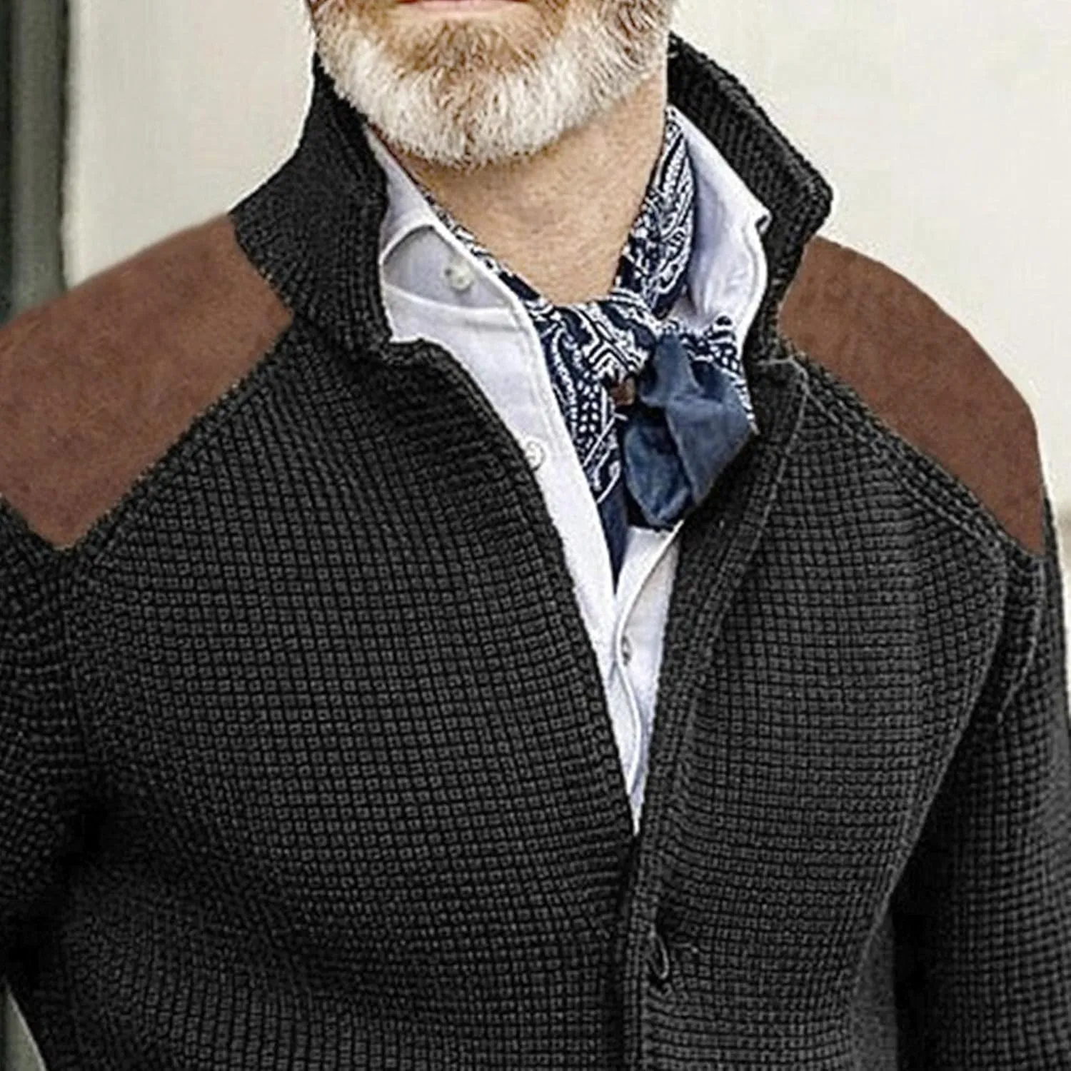 Mens Stand Collar Cardigan Sweaters Knit Textured Sweater Button Down Cardigans