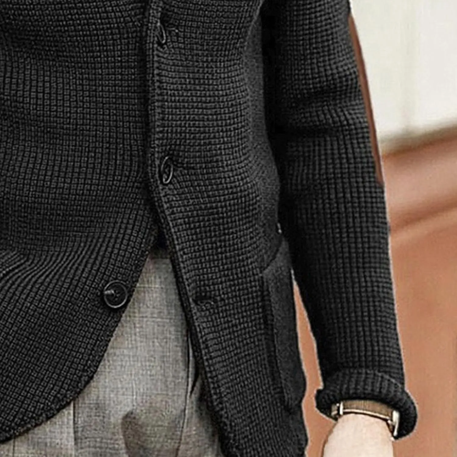 Mens Stand Collar Cardigan Sweaters Knit Textured Sweater Button Down Cardigans