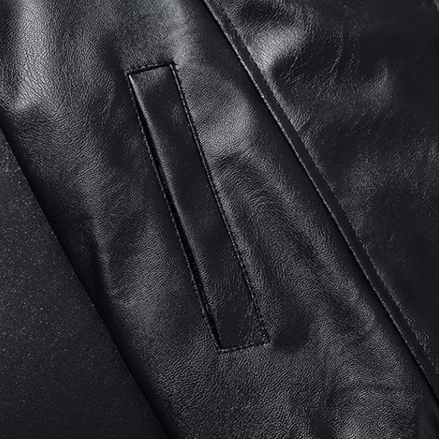 Men's Stand Collar Leather Jacket Lightweight Faux Leather Motorcycle Jackets Black Long Sleeve Business Leatherwear