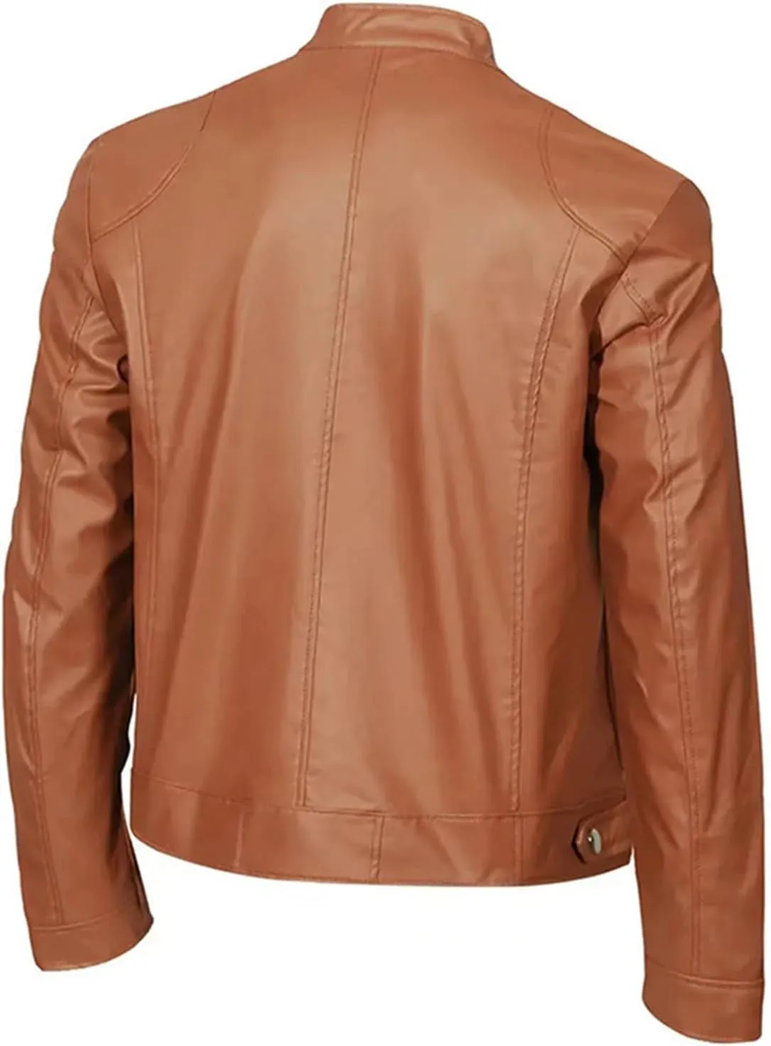 Mens Stand Collar Leather Jacket Motorcycle Lightweight Faux Leather Outerwear Long Sleeve Top with Zipper Pockets
