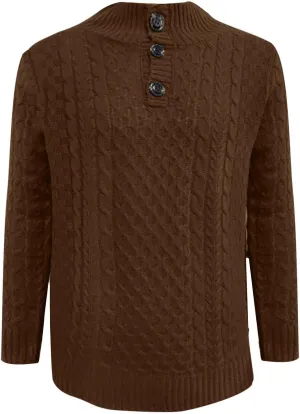 Mens Stand Collar Pullover Sweater Cable Knitted Chunky Fall Winter Fashion Buttons Twisted Thermal Cashmere Sweaters