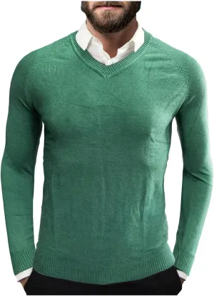 Mens Stretch Cotton V Neck Thermal Sweaters Lightweight Slim Fit Soft Merino Wool Classic Work Pullover Sweaters