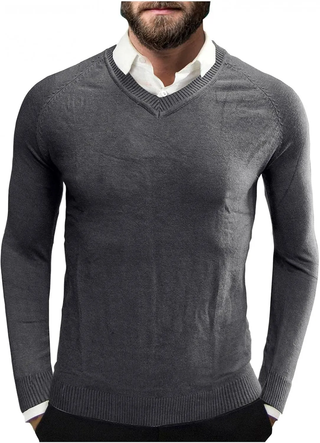 Mens Stretch Cotton V Neck Thermal Sweaters Lightweight Slim Fit Soft Merino Wool Classic Work Pullover Sweaters