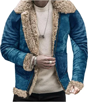 Mens Suede Sherpa Shearling Faux Fur Leather Coat Sherpa Lined Leather Jacket Sheepskin Winter Coat Fur Collar Jacket