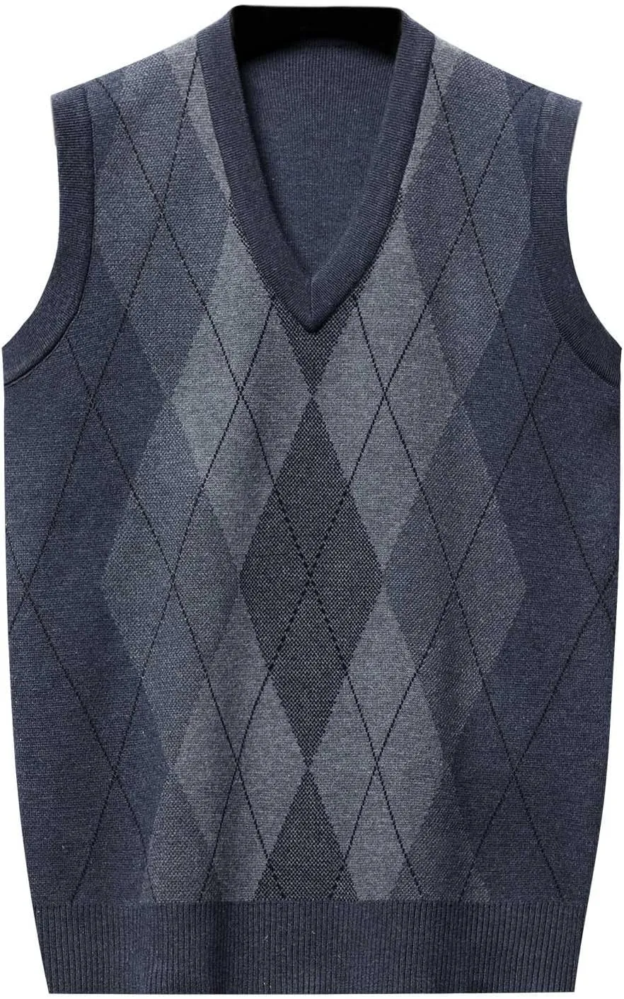 Men's Sweater Vests Argyle Plaid Graphic Print Knitted Pullover Sweater V Neck Sleeveless Comfort Soft Jumper Tops