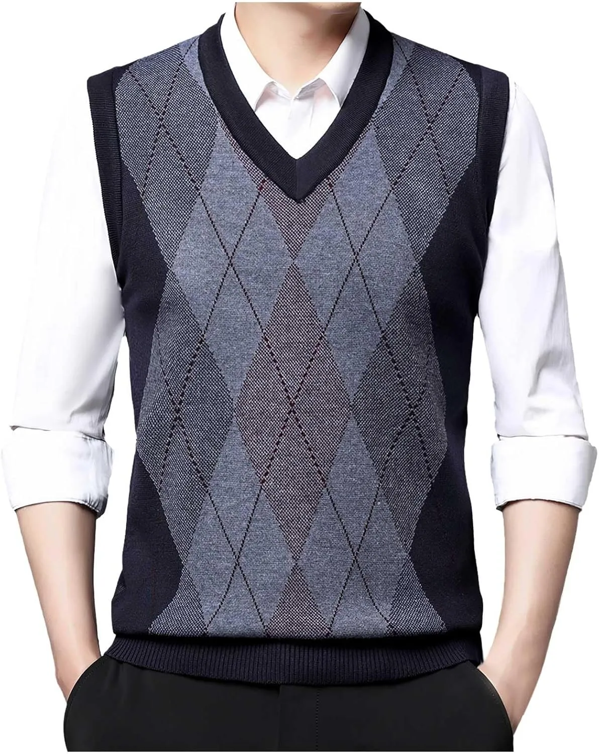 Men's Sweater Vests Argyle Plaid Graphic Print Knitted Pullover Sweater V Neck Sleeveless Comfort Soft Jumper Tops