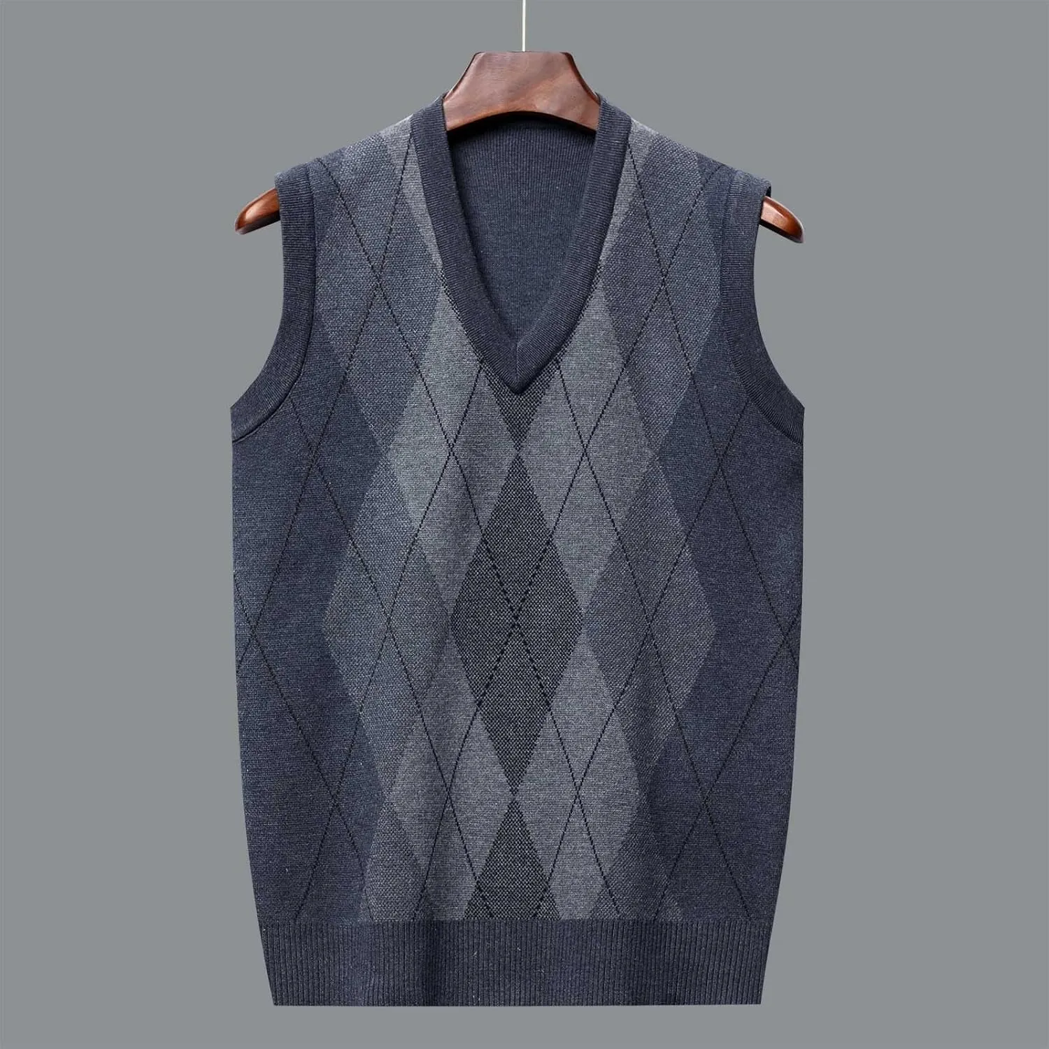 Men's Sweater Vests Argyle Plaid Graphic Print Knitted Pullover Sweater V Neck Sleeveless Comfort Soft Jumper Tops